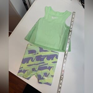 Nike Girls' Light Green Tank with Lavender Print Bike Shorts
